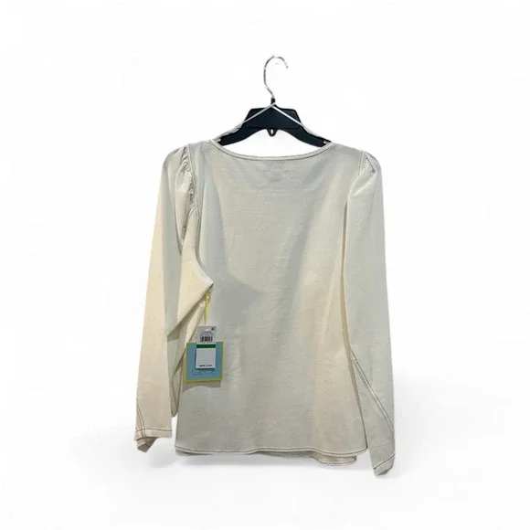 CeCe Women's Ivory Long Sleeve Puff Sleeve Crew Neck Top L - Picture 3 of 4